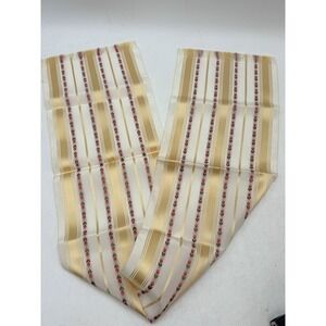 VTG Baar & Beards Italy Satin Scarf Floral Stripe Oblong Fringed 7x36 Cream